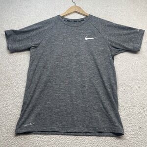 Nike Swim Shirt Mens S Gray Dri-FIT Rash Guard UPF 40+ Heathered Short Sleeve